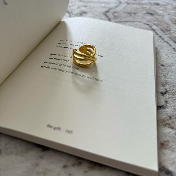 925 sterling silver interlocking twisted adjustable ring gold plated - Picture 5 of 6